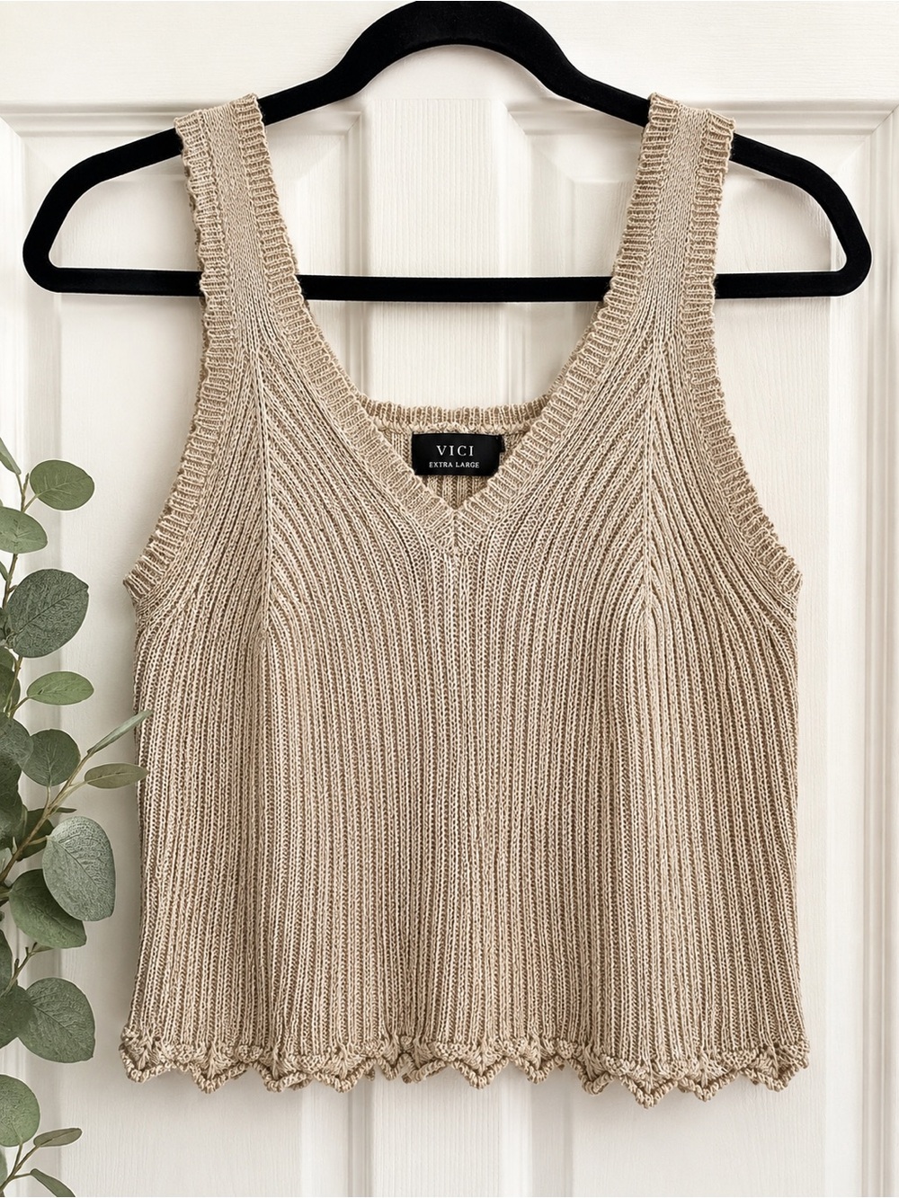 VICI Beige Ribbed Knit Cropped Sweater Tank Top XL NWOT